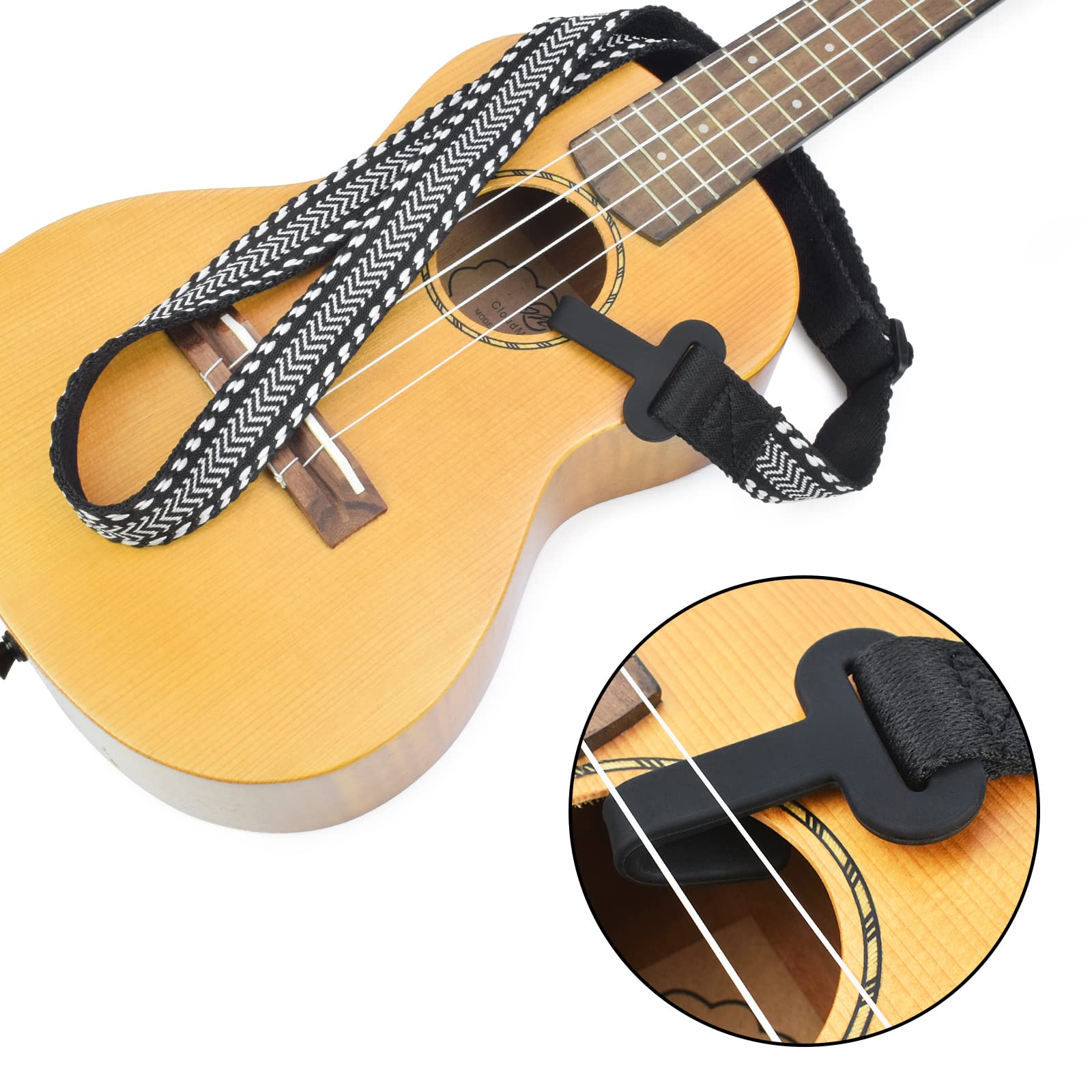 CLOUDMUSIC Ukulele Strap Clip On, White Arrow