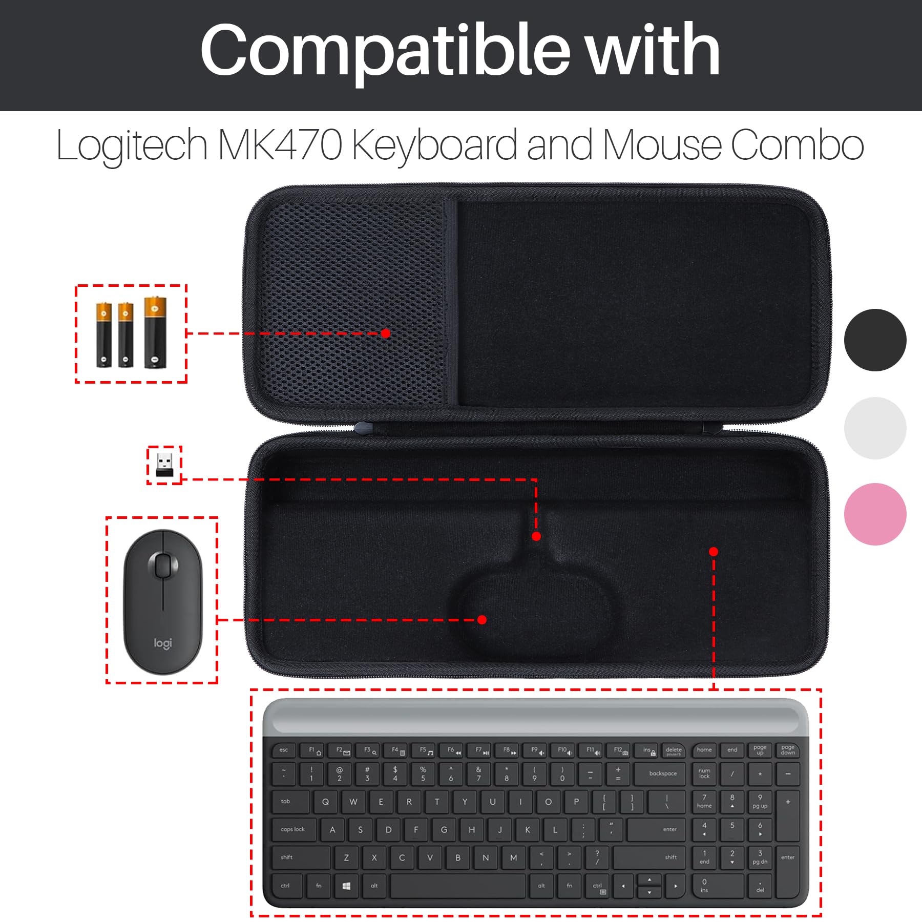 Lebakort Hard Case Compatible with Logitech MK470 Slim Keyboard and Mouse Combo (Off White Case Only)