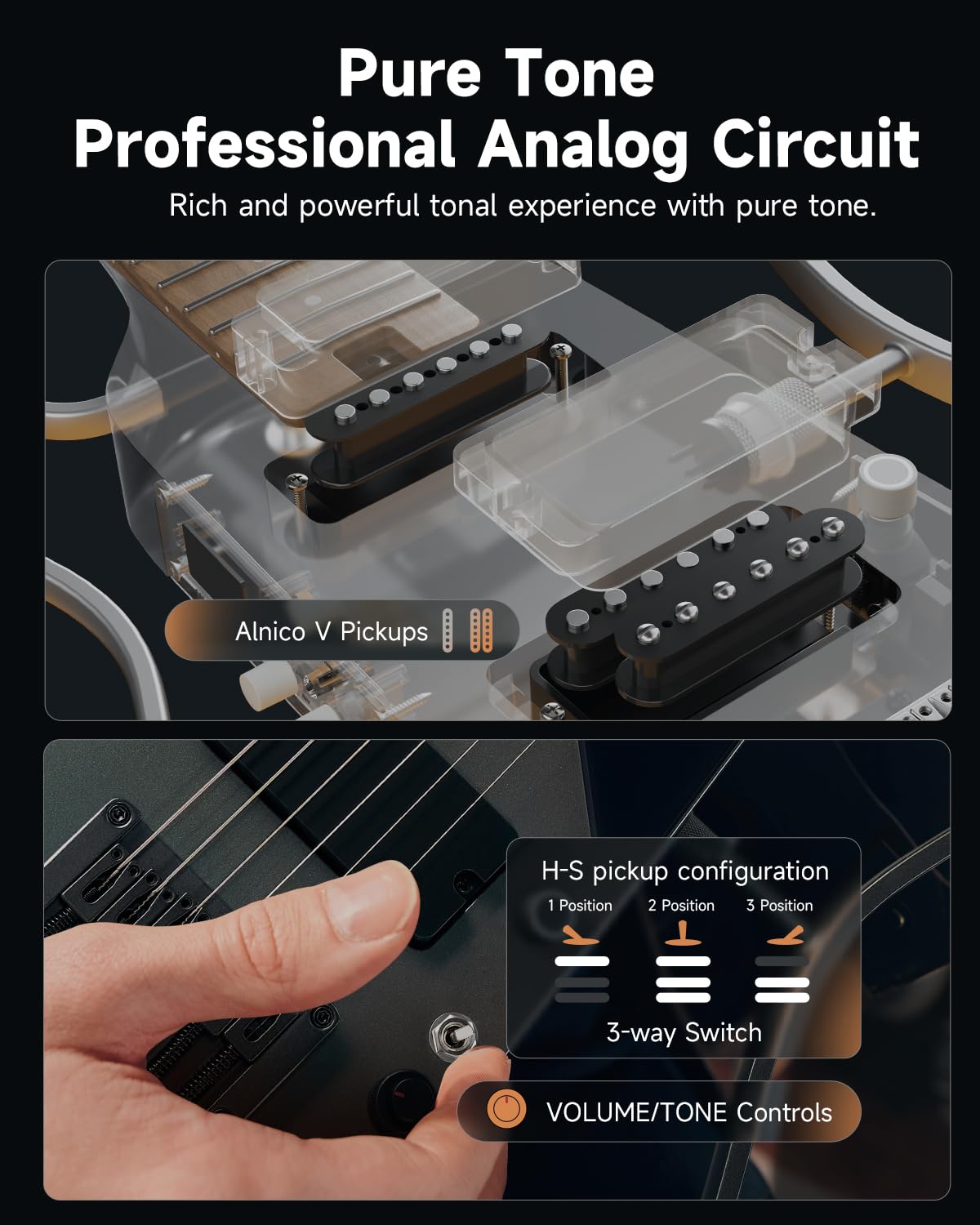 Donner HUSH X PRO Electric Guitar Kit – Smart Travel Guitar with Dozens of Preset Combinations, 7 Tone Sim Options, Midnight Glow