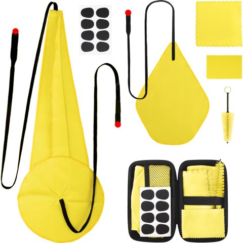 Saxophone Cleaning Kits with Case for Sax and Clarinet Flute Trumpet Instruments,8PCS Saxophone Mouthpiece Cushion,Mouthpiece Brush Microfiber Cleaning Cloth（Yellow）