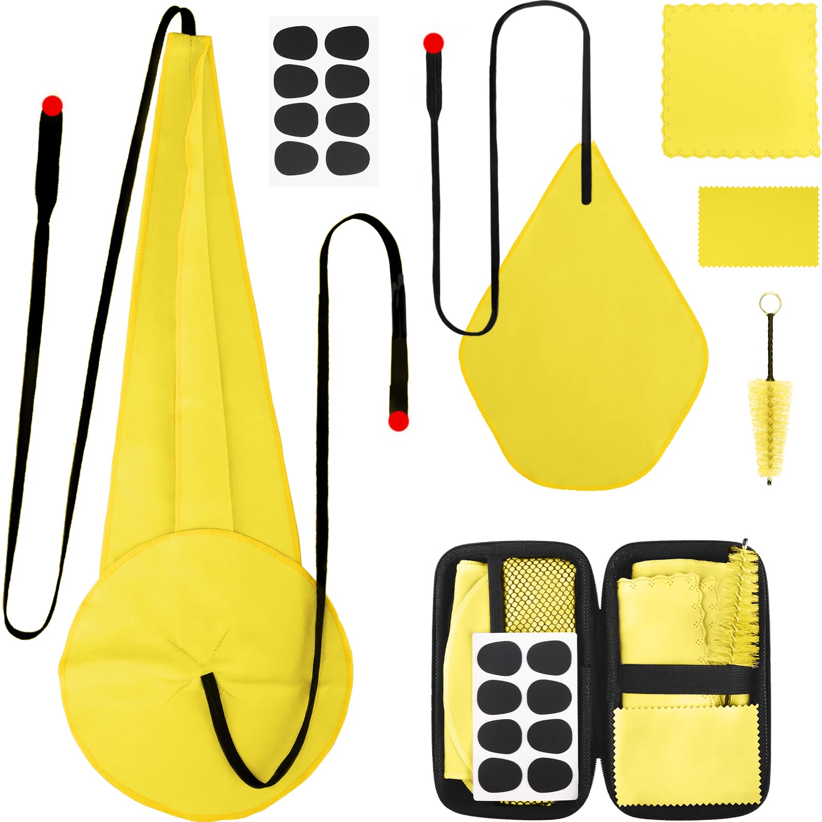 Saxophone Cleaning Kits with Case for Sax and Clarinet Flute Trumpet Instruments,8PCS Saxophone Mouthpiece Cushion,Mouthpiece Brush Microfiber Cleaning Cloth(Yellow)