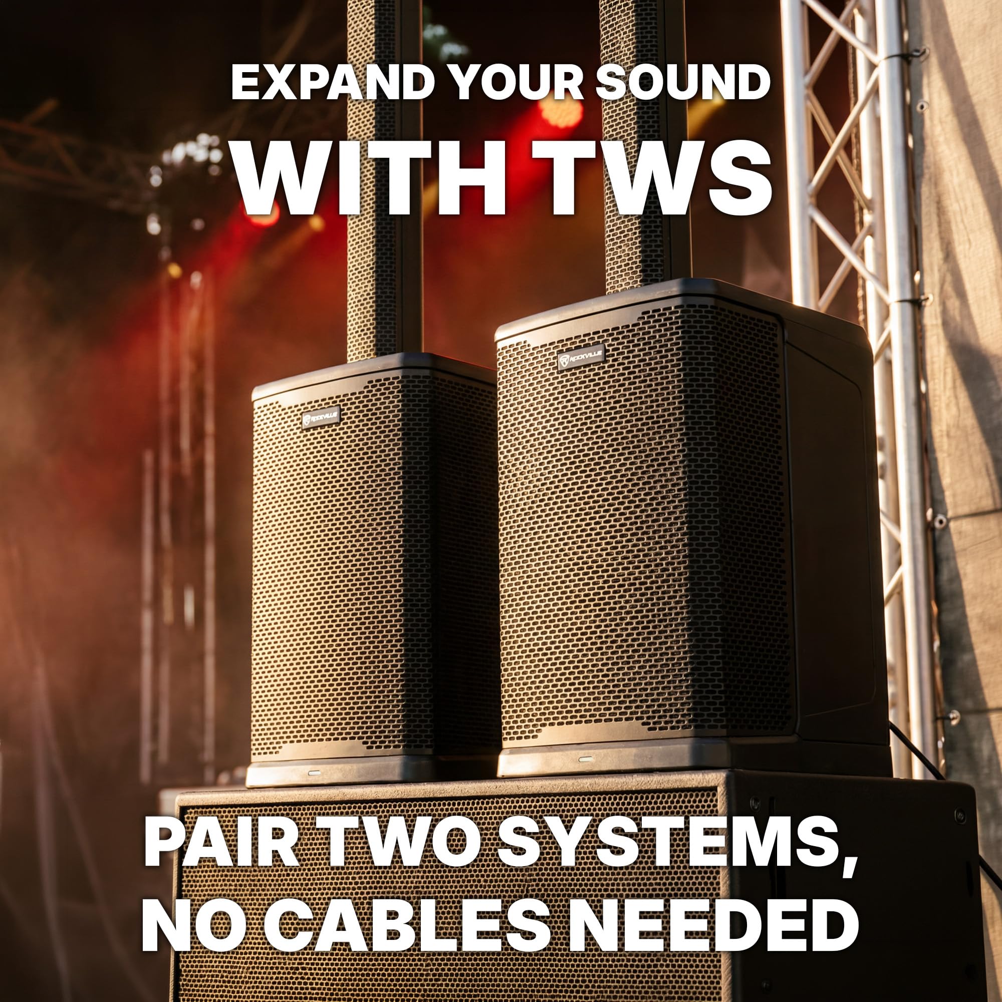 Rockville Titan MIX12A 3200W Peak 12-Inch Powered Column Array PA System with Subwoofer, 8-Channel Mixer, Bluetooth Audio, DSP, Travel Bags