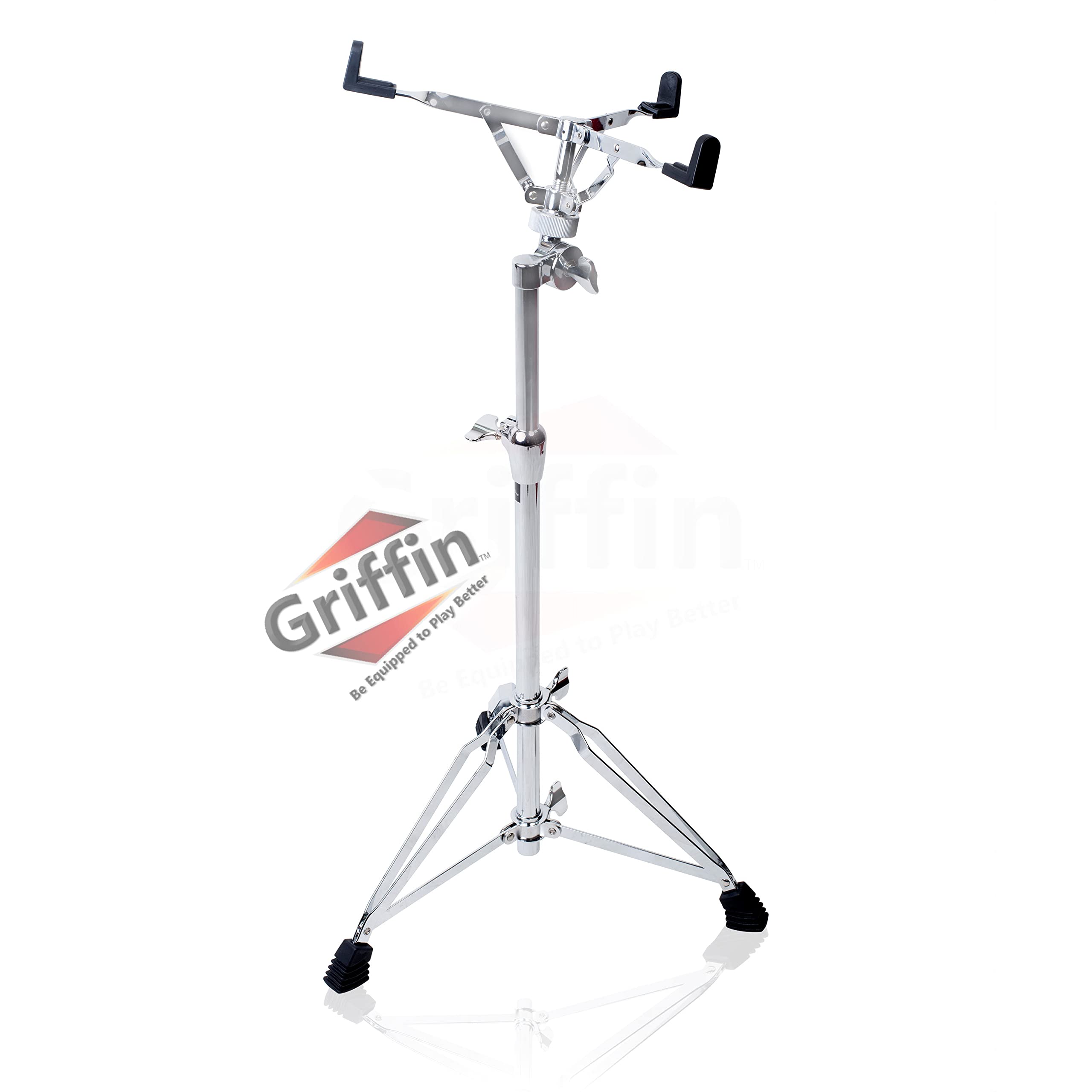 Griffin Stand-Up Snare Drum Stand (Extended XHeight Edition) – Tall Adjustable Chrome Hardware for Practice Pads, Drum Kits & Concert Use