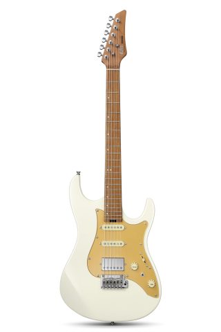 Donner 39 Inch Electric Guitar, DST-550 Solid Double-cut Poplar Body Electric Guitar for Intermediate & Pro Players, 7 Tone-switching Options & Tremolo Bridge, Bonus Bag, White