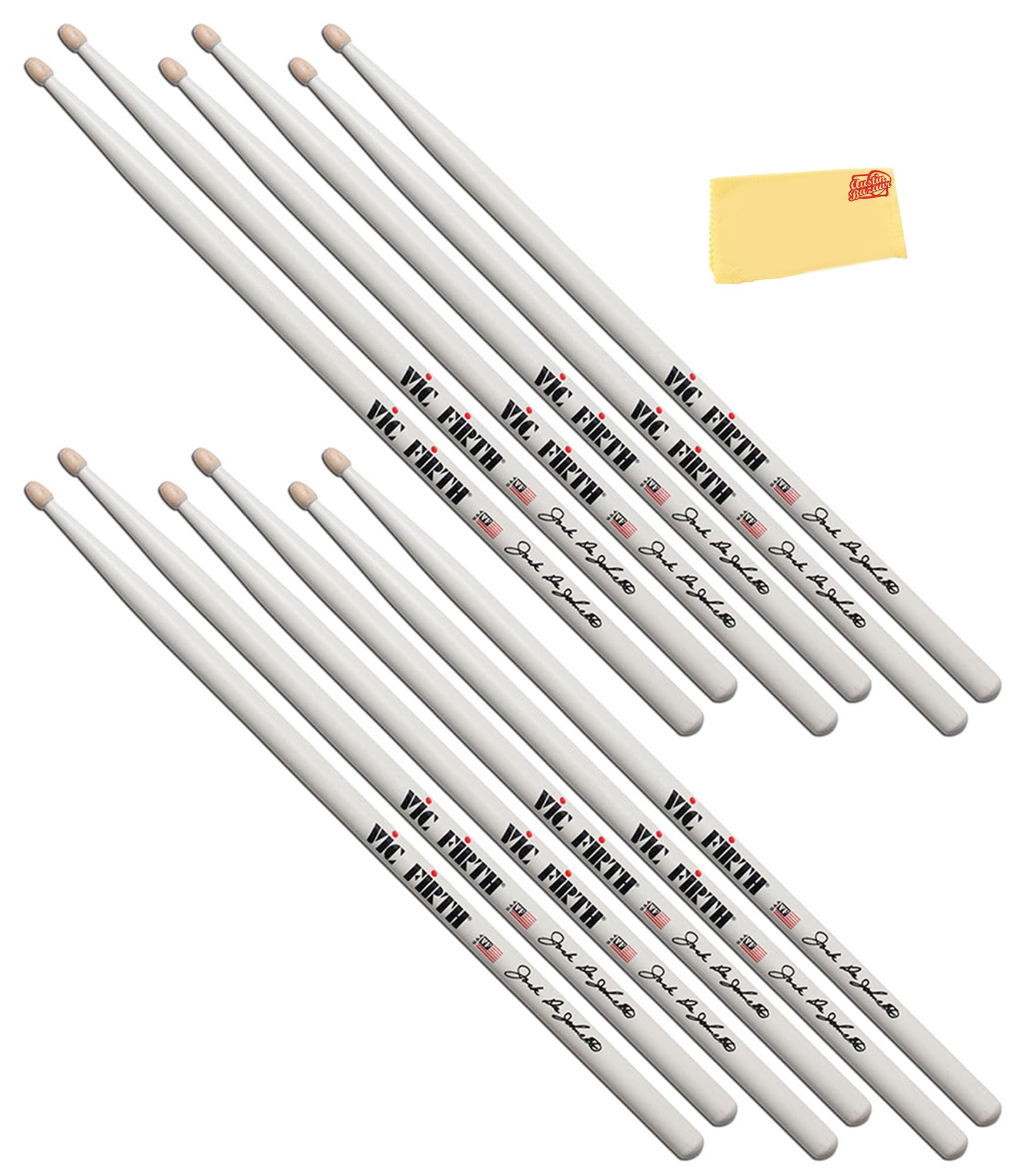 Vic Firth SJD Signature Series Jack DeJohnette Drumsticks – 6-Pack Bundle with Austin Bazaar Polishing Cloth