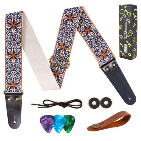 JIPIS Embroidered Guitar Strap for Acoustic/Electric Guitars/Bass,with Free 1 Head strap, 2 Anti Slip Buckles, 3 Guitar Picks (GS-89-2 Petal Brown)
