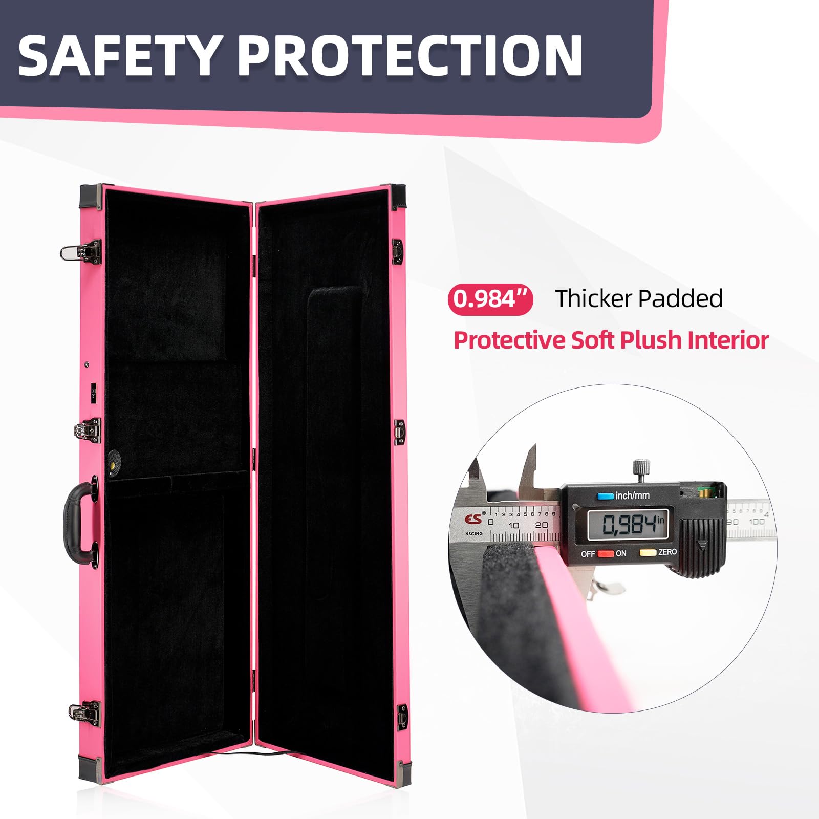 REAL MISSION Electric Guitar Case Hard, Fits Fender Strat, Tele, and Standard Guitars, Portable 4-Layer Protection Hardshell with Comfort Handle, Secure Metal Lock (Pink)