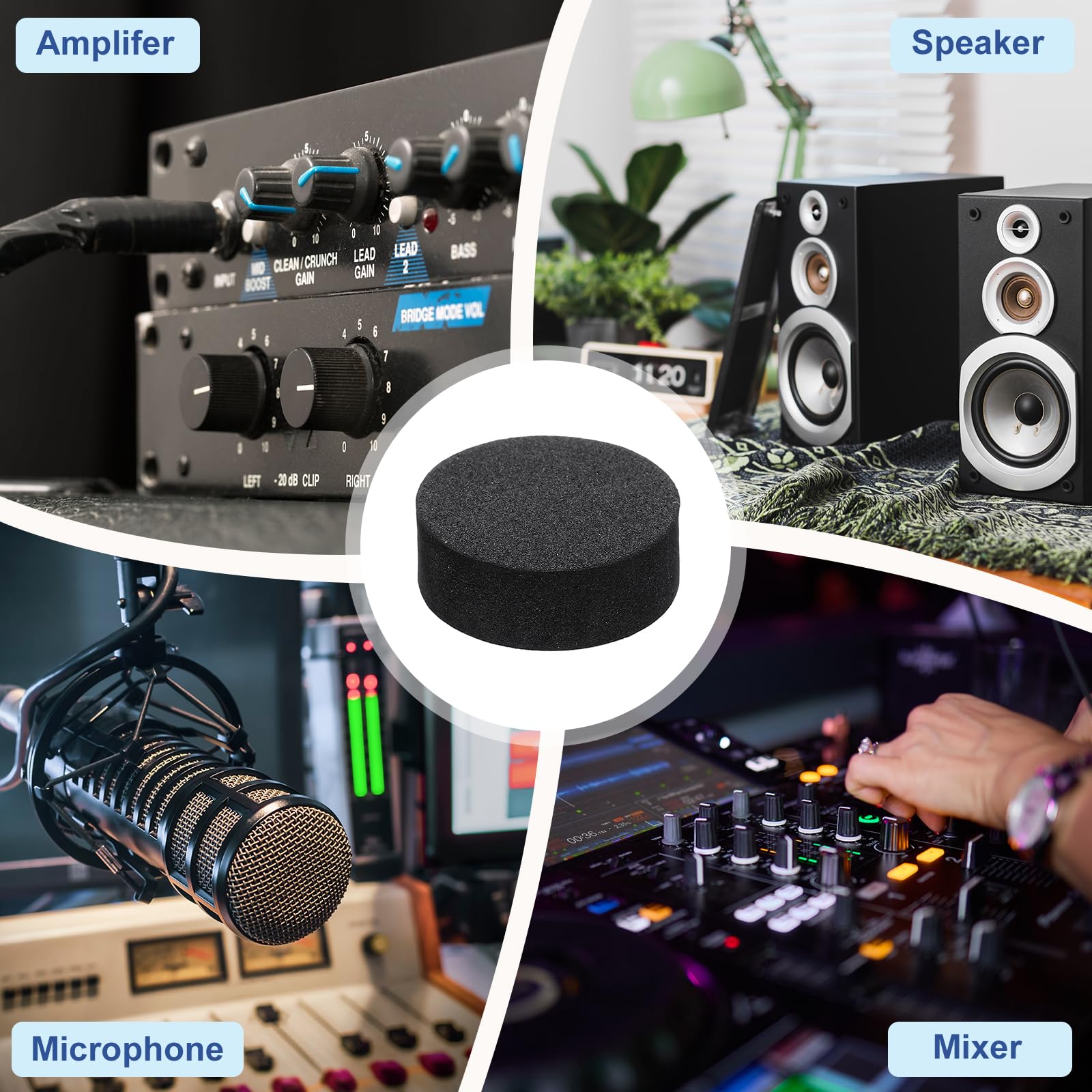 MECCANIXITY 8 Pcs Single Sided Speaker Isolation Feet Pads, 25mmx10mm Non Slip Foam Shock Absorption Base Pad Amplifier Stand Feet Mat for Speaker HiFi Home Theater Sound System, Black