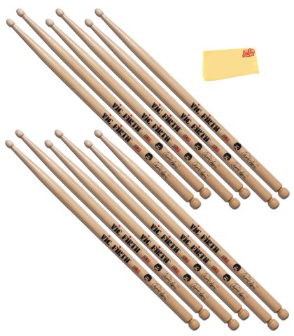 Vic Firth Signature Series Carmine Appice Drumsticks – 6‑Pack Bundle with Austin Bazaar Polishing Cloth
