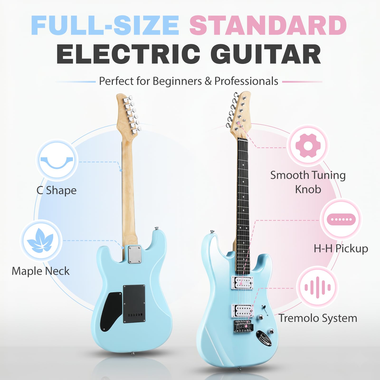 Ktaxon Full-Size Electric Guitar Kit H-H Pickup with 20W Amp Sky Blue