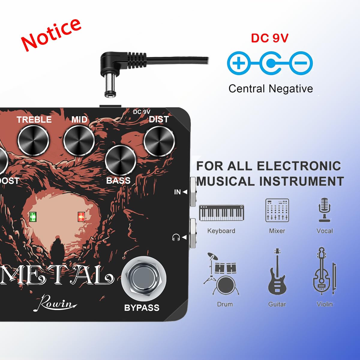 Rowin LTL-03 Metal Guitar Effect Pedal Full Metal Case True Bypass
