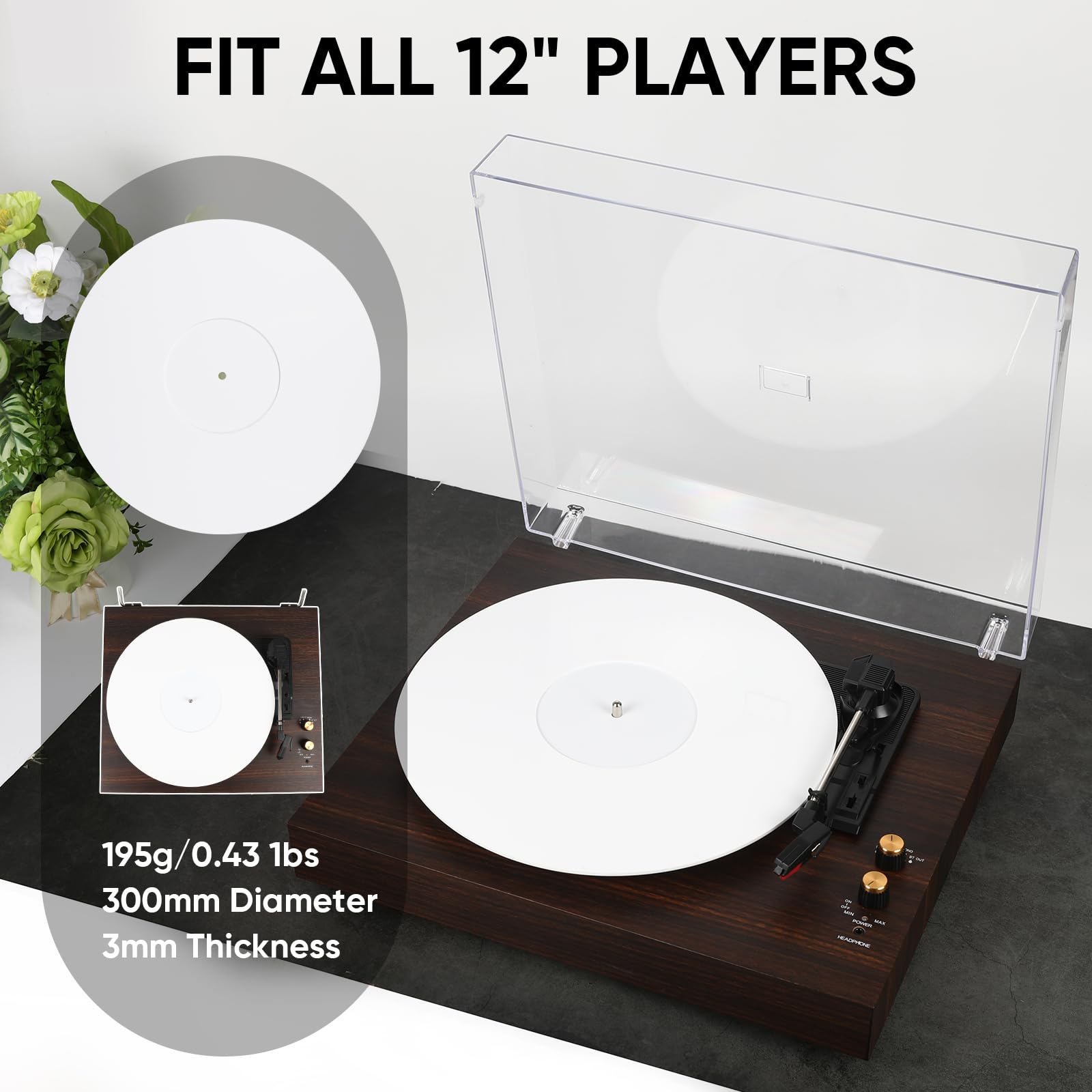 Acrylic Turntable Mat for Vinyl Records: 12 Inch Anti-Static Vinyl Slipmat