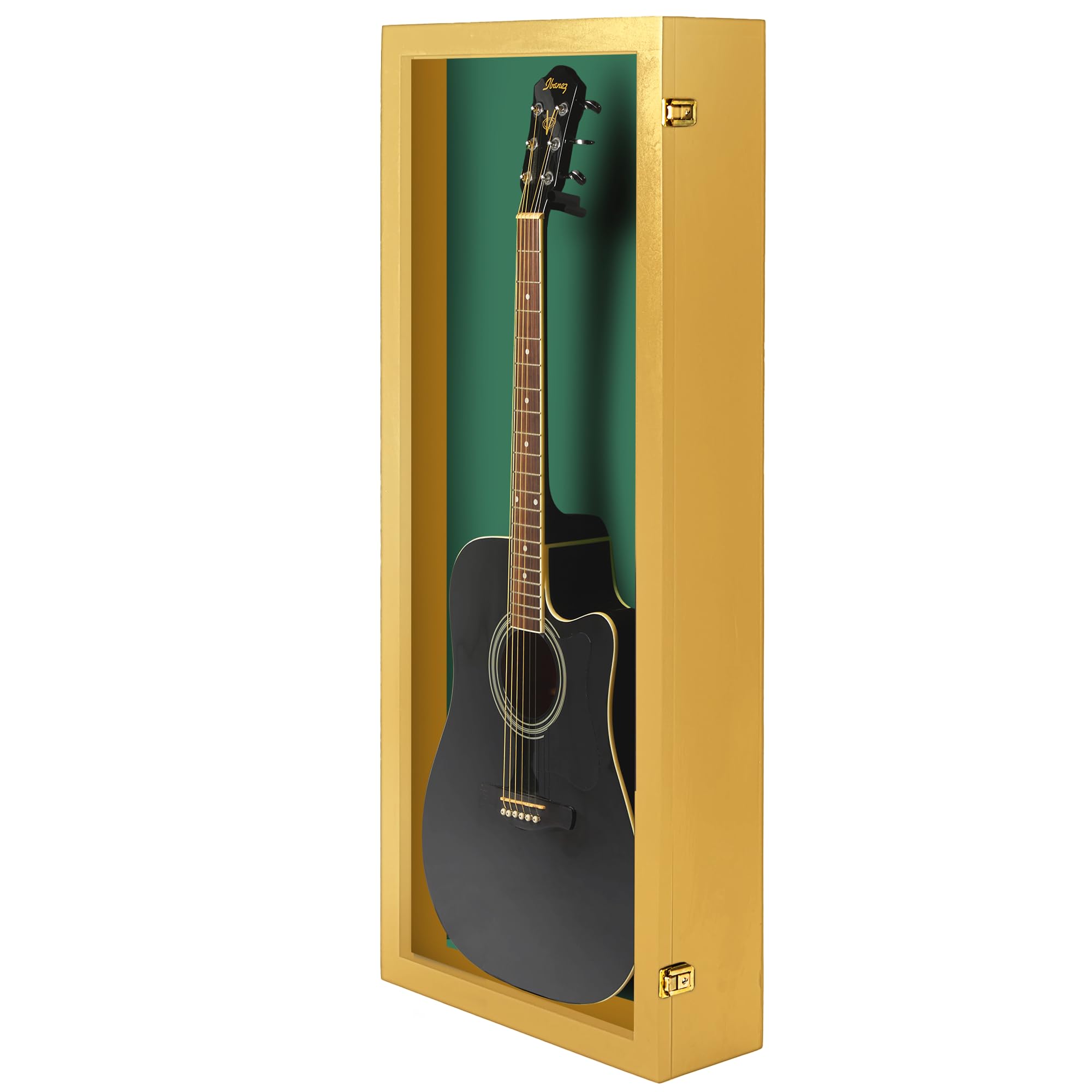 PENNZONI Acoustic Guitar Display Case – Acrylic Acoustic Guitar Case – Guitar Display Case Wall Mount Made from Hardwood Frame & Clear Acrylic – Golden Oak w/Felt Green