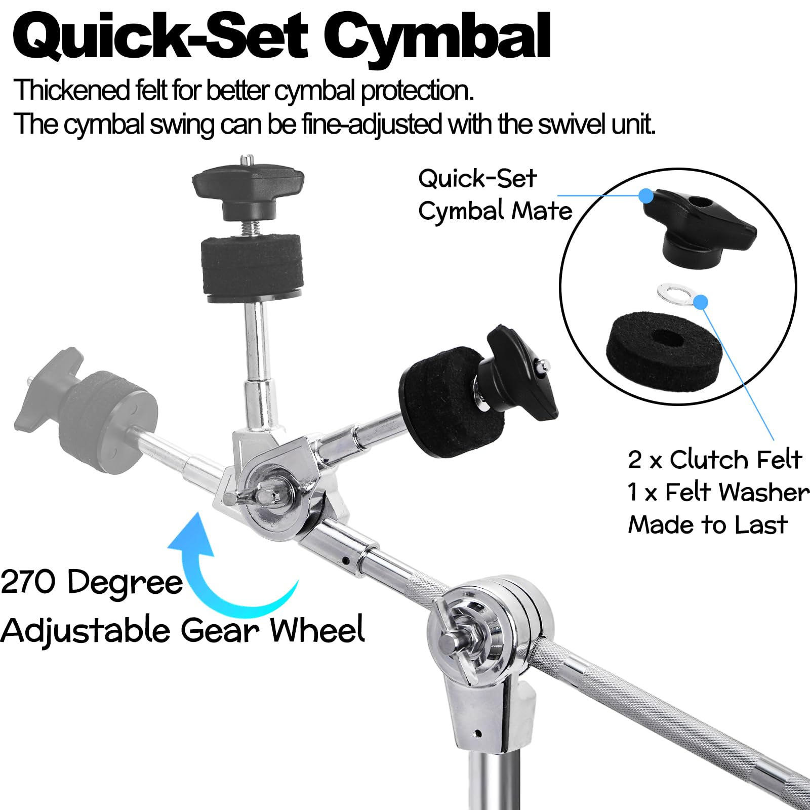 Youeon Cymbal Boom Stand Adjustable Height 30″-58″, Double Braced Tripod Cymbal Straight Stand with Non-slip Rubber Feet for Mounting Crash, Ride, Splash Cymbals