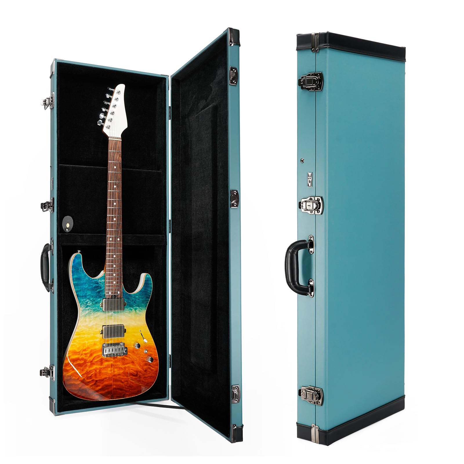 REAL MISSION Electric Guitar Case Hard, Fits Fender Strat, Tele, and Standard Guitars, Portable 4-Layer Protection Hardshell with Comfort Handle, Secure Metal Lock (Light Blue)