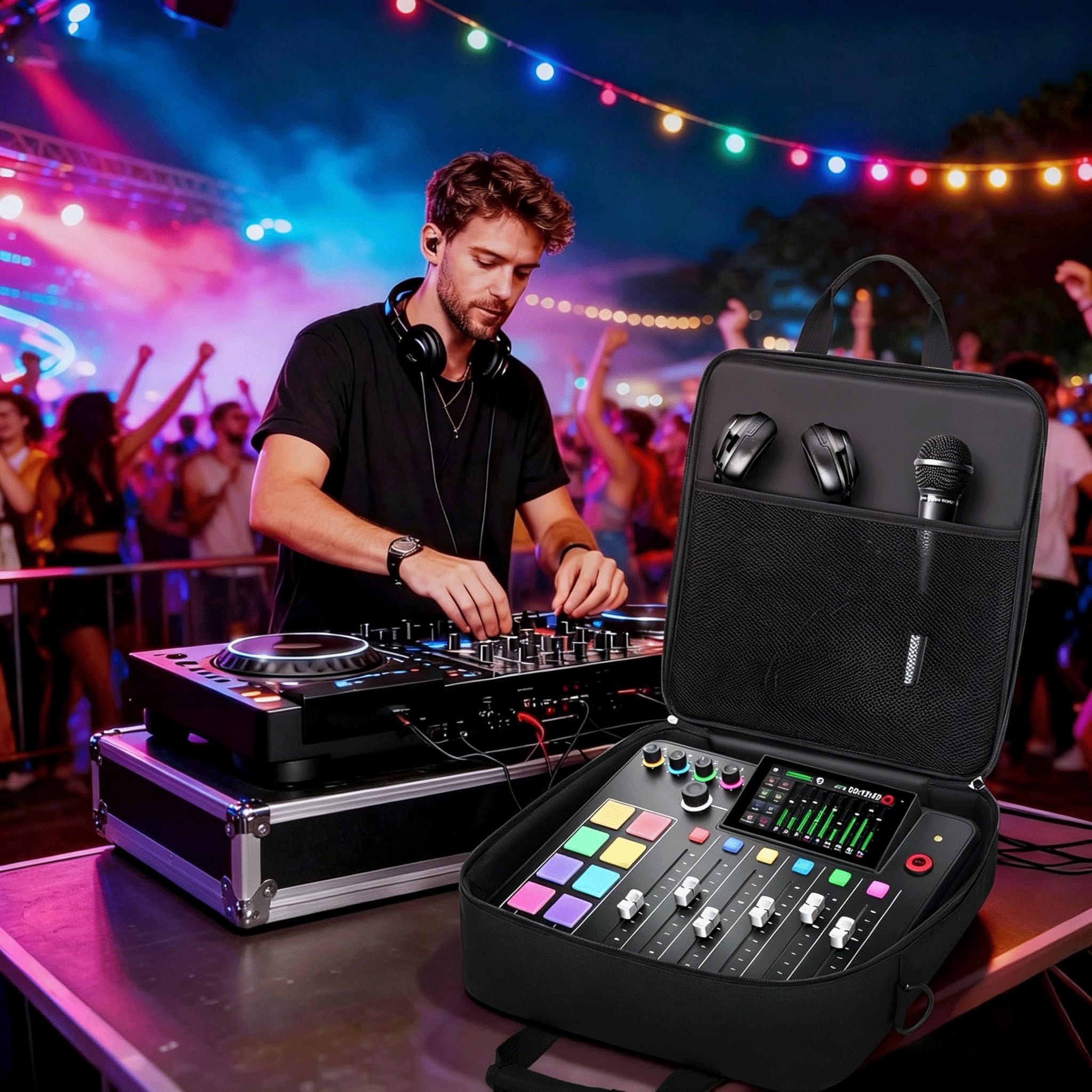 Padded Nylon Mixer Gig Bag Case, 15.4″ x 15″ x 5.1″, Protector Gear Mixer Gig Bag with Removable Strap, DJ Controller Travel Shoulder Bag For RODECaster Pro II, TC Helicon GOXLR, MG10XU 10