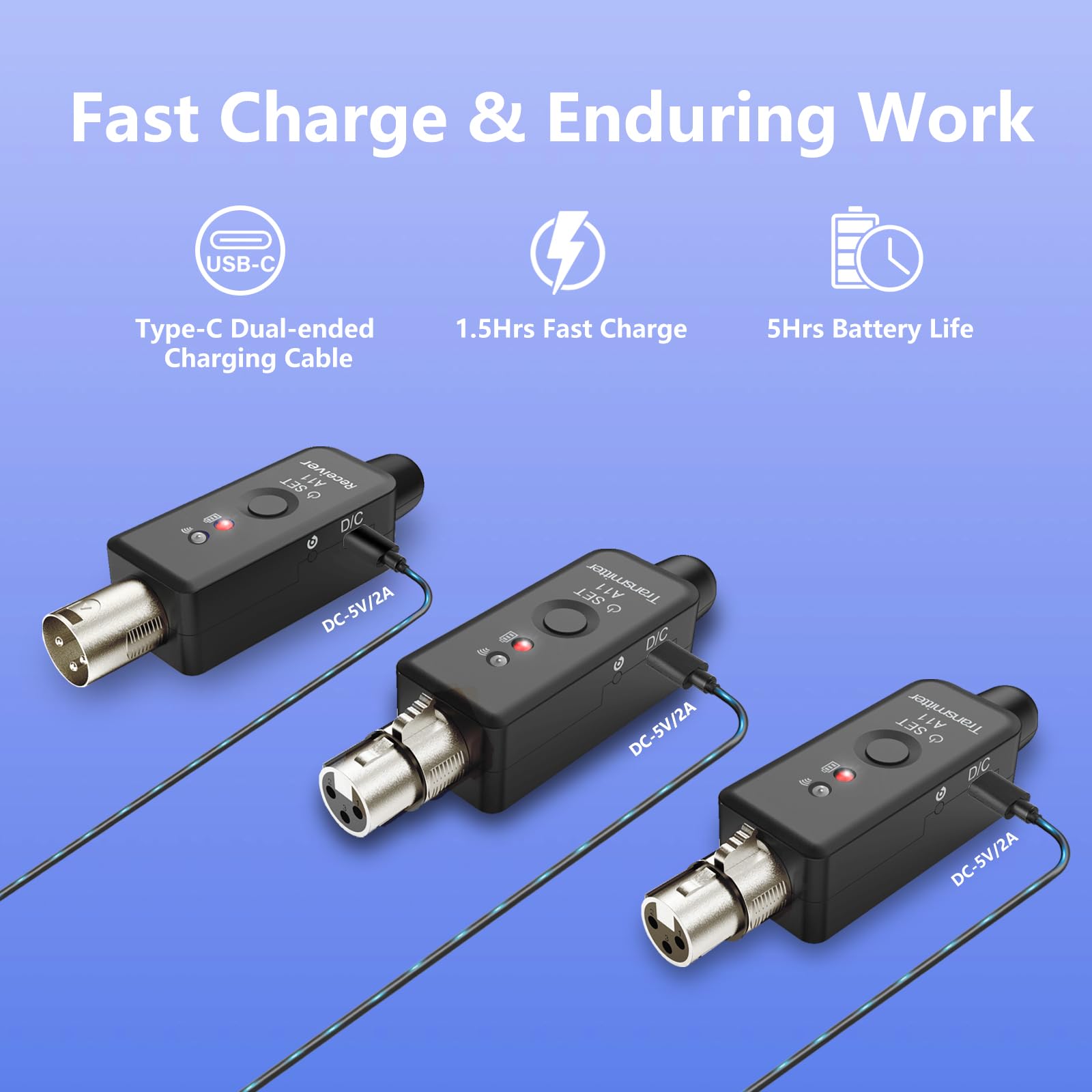 A11 2.4GHz Wireless XLR Transmitter and Receiver 4 Channels (2TX + 1RX)