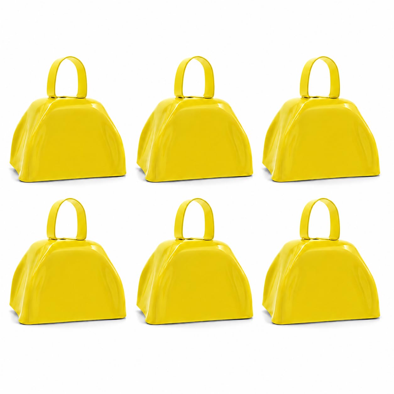 The Dreidel Company Yellow Metal Cowbell Noisemaker Cheering Bell, New Years, School Classroom, Wedding Bells & Chimes Percussion Musical Instruments Call Bell Alarm, 3″ (6-Pack)