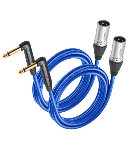 HUALEU 2 Pack Right Angle 1/4 TS to XLR 3Pin Male Audio Cable,6.35mm TS Mono Right Angle to XLR Male 3pin,20AWG 6N OFC+Silver Plated HI-END Audio Cable for Micphone Mixer-6Feet