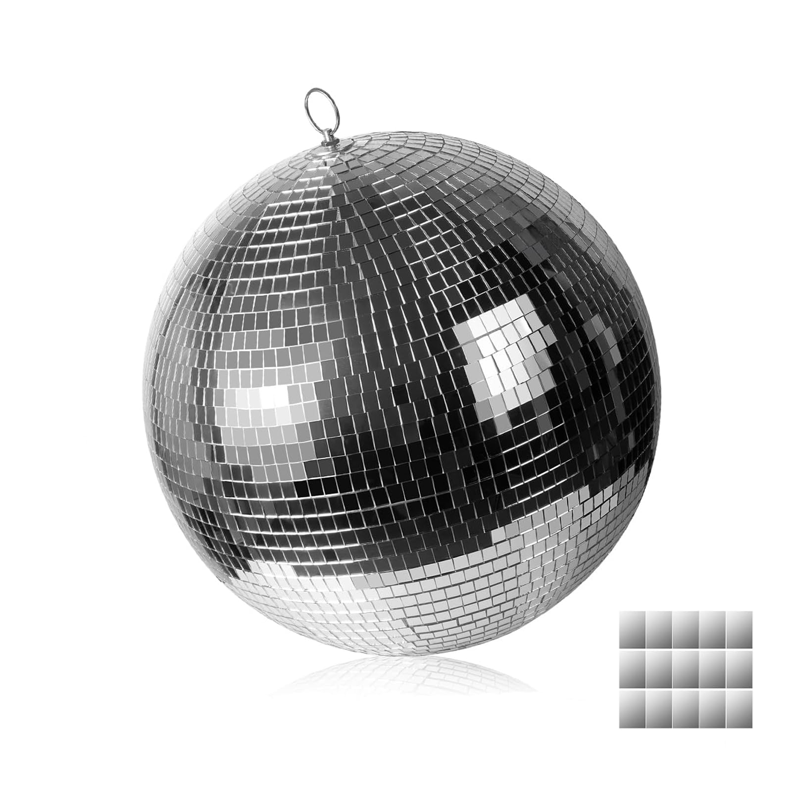EELLAO 16inch Disco Ball Mirror Balls Large Hanging Disco Balls for Party Decorations, Weddings, Events, (16inch Disco Ball x 1pc, Replacement Mirror x 15pcs)