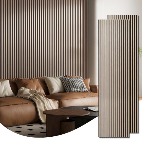 Art3d Acoustic Wood Slat Panels 94.5″x24″, 2-Pack, 31sq.ft, Brown Oak