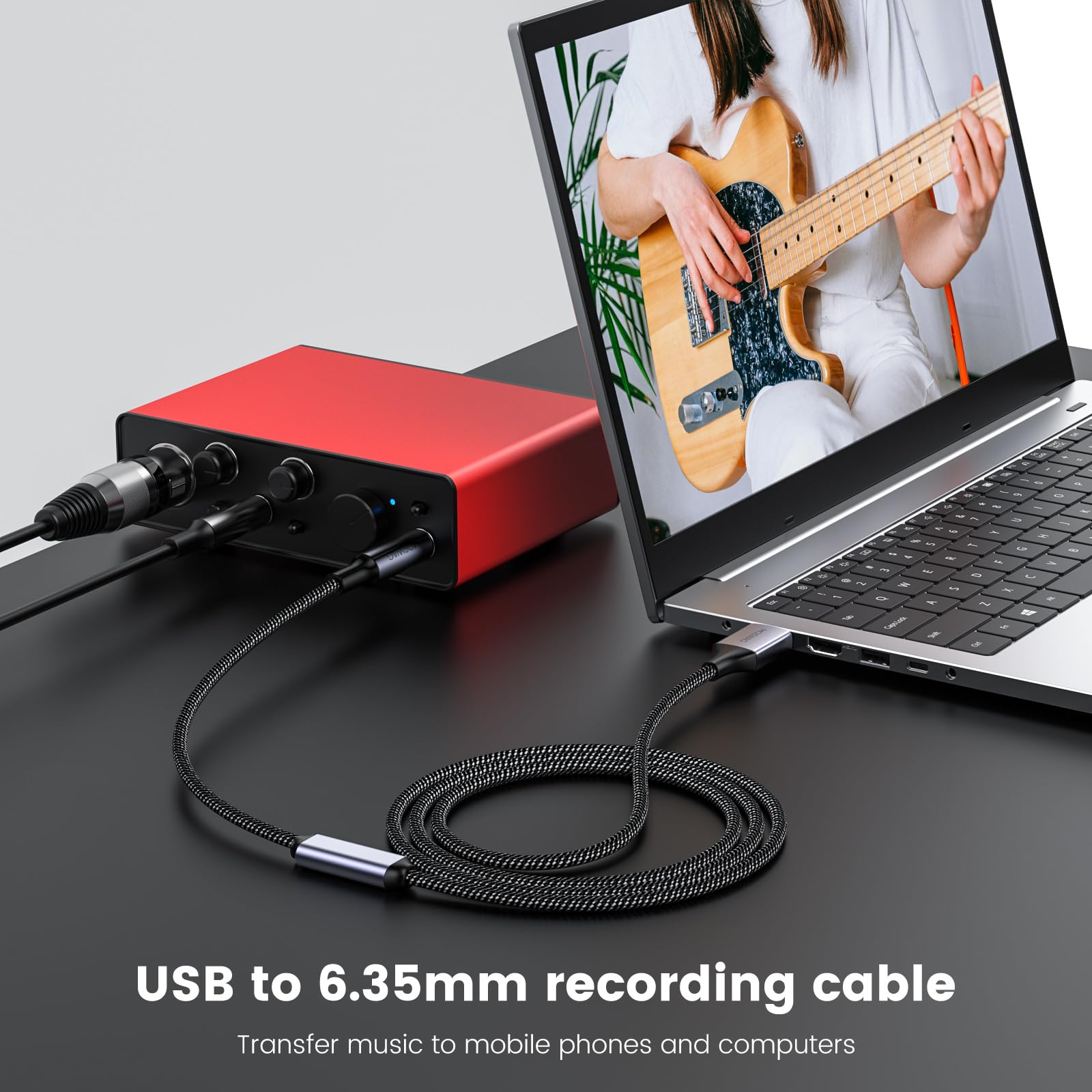 MOSWAG USB to 1/4 inch Audio Cable with Recording USB to 1/4“ Male TRS Audio Stereo Cable for External Microphones, Guitars, Subwoofers, Speakers -(NOT for Xbox/RockSmith)