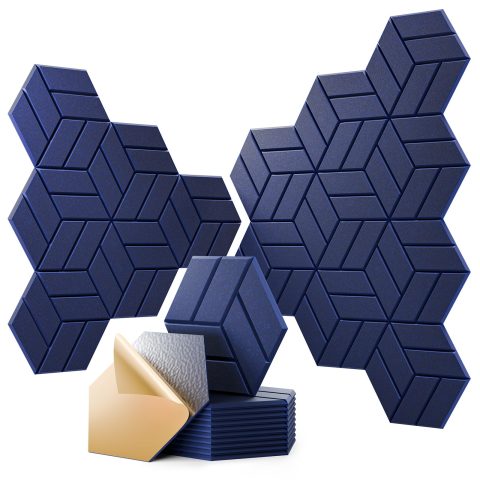 OTUOER 12Pcs Acoustic Panels with Self-adhesive, 12″X 10″X 0.4″ Sound Proof Foam Panels for Walls, Hexagonal Soundproof Wall Panels High Density, Sound Panels for Home Studio Office (Dark Blue)