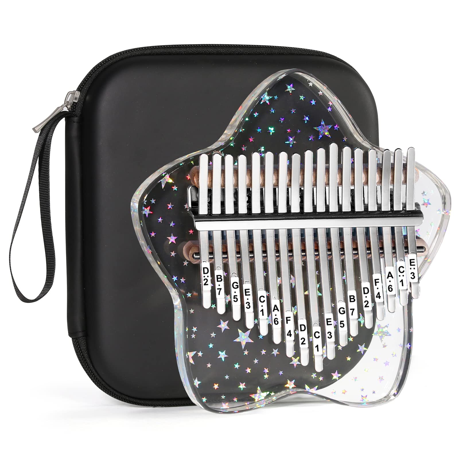 Beveetio Clear Kalimba Thumb Piano With Eva Protective Case, Transparent Crystal Kalimba 17 Key, Musical Instrument Gifts, Rainbow Star Finger Piano, Acrylic Mbira…