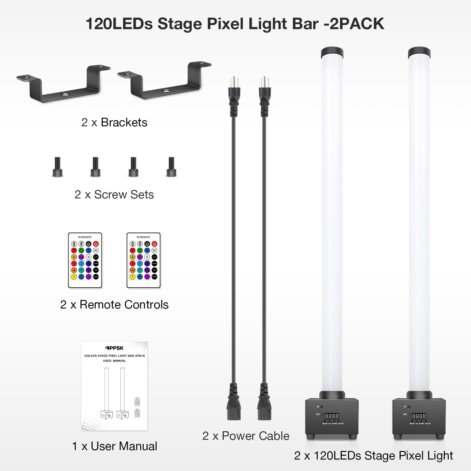 OPPSK LED Stage Light Bar: 360° Full Coverage Lighting – 60W 120LED RGB Pixel Tube – Remote DMX Control – Great for DJ Party Live Show Band Club Event