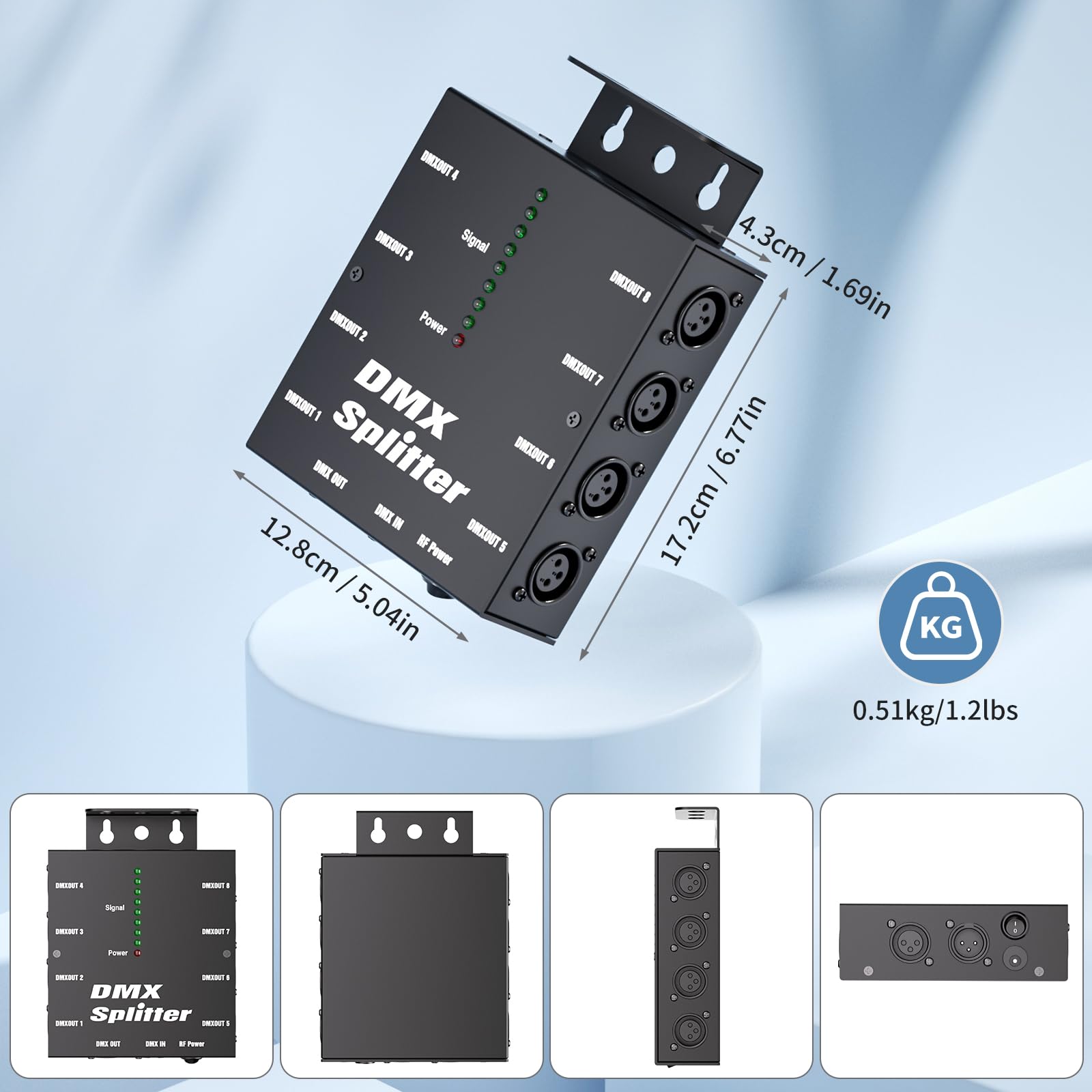 8-Way Isolated DMX512 Splitter Amplifier Distributor with 3-Pin Outputs XLR Signal Amplifier Transmitter Receiver for DJ Party LED Stage Lighting