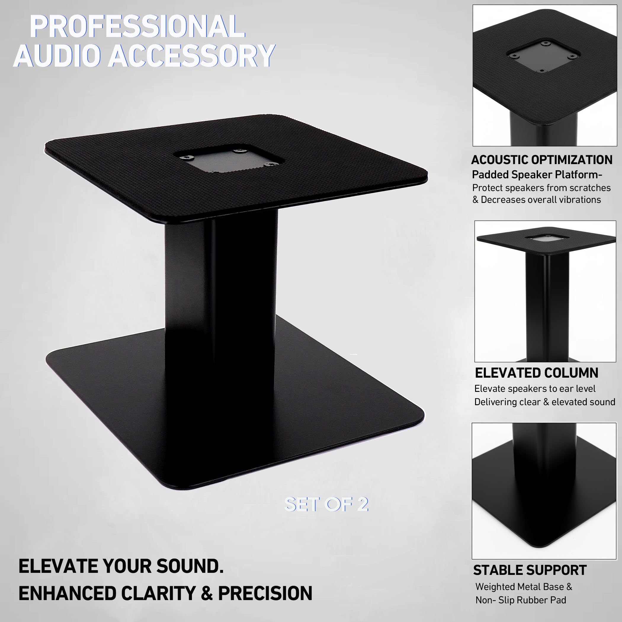 Tlingt Desktop Speaker Stands Pair, 7″x7″ Metal Tray, 6″ Tall