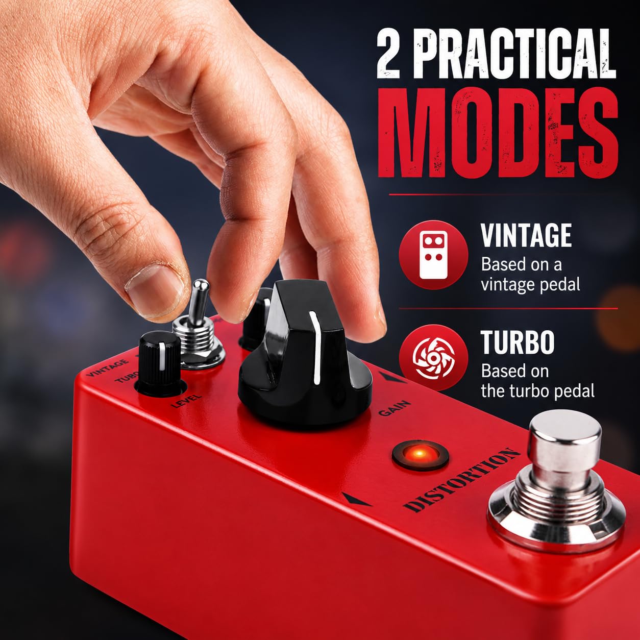 AITONE Analog Distortion Guitar Pedal, Vintage and Turbo Modes (AT-05)