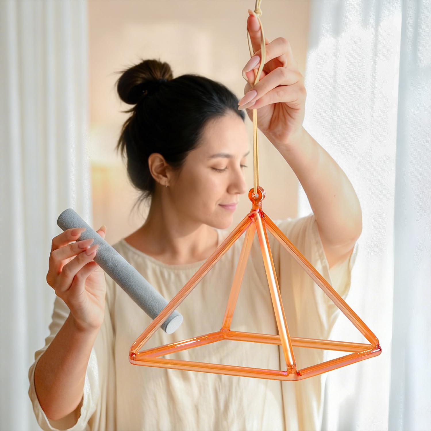 CVNC Quartz Crystal Singing Pyramid 10 Inch Golden Tea Color