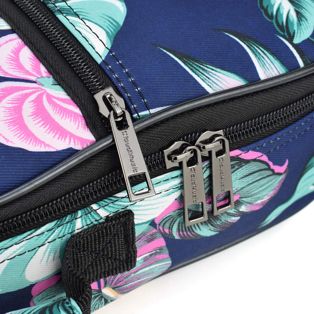 CLOUDMUSIC Ukulele Case Gig Bag Padded Backpack For Concert 23″ Inch(Concert,Hawaii Hibiscus In Dark Blue)