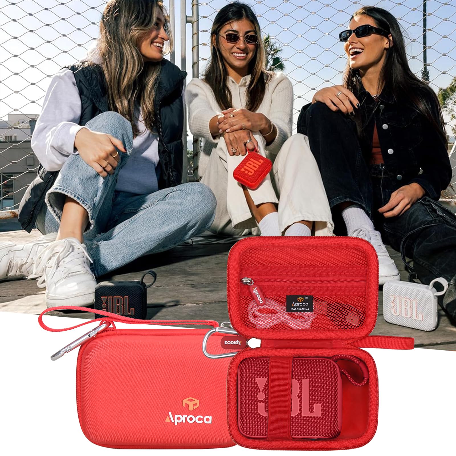 Aproca Case Compatible with JBL Go 4 / Go 3 Ultra-Portable Waterproof Dustproof Bluetooth Speaker, Portable Storage Bag for Accessories -Red (Case Only)