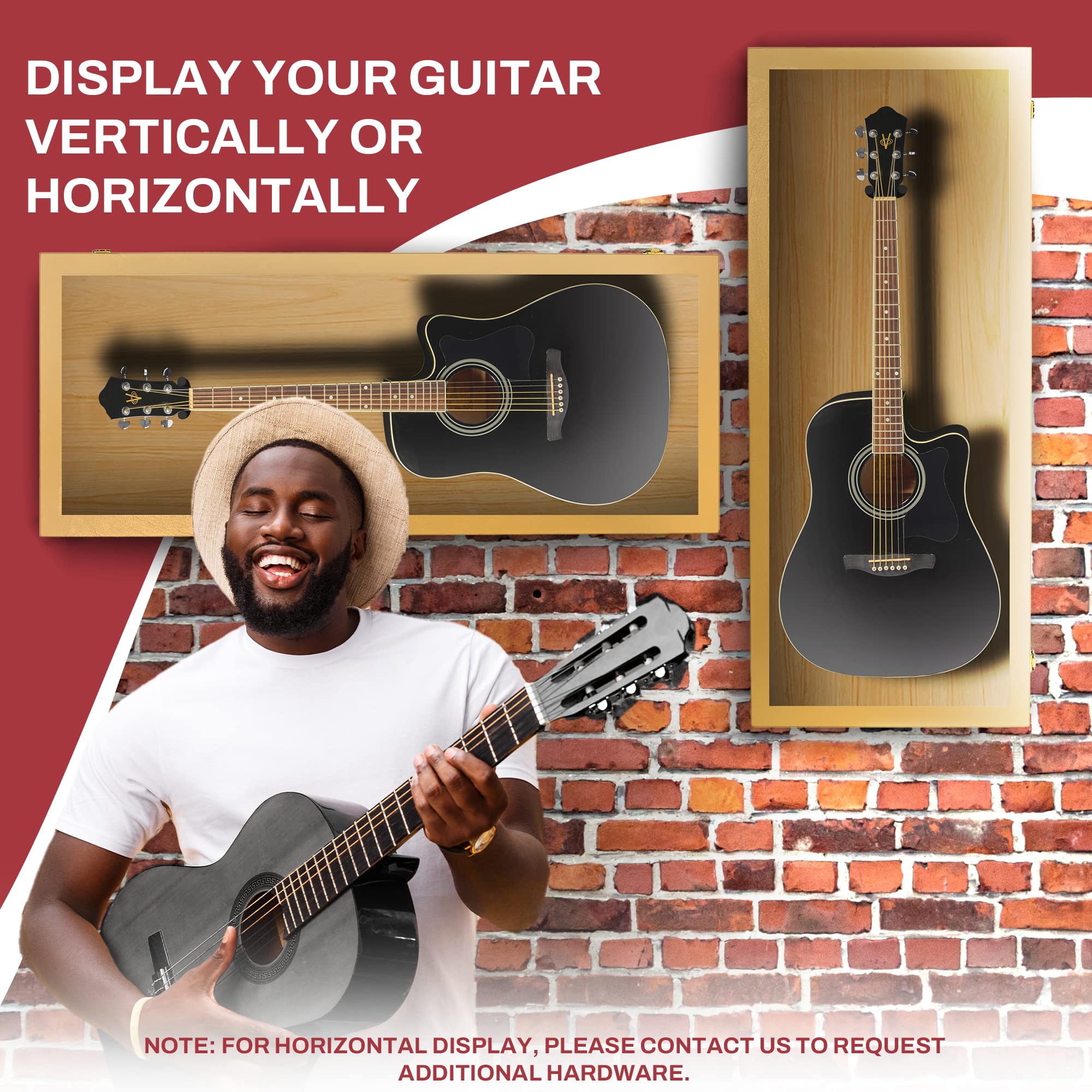 PENNZONI Acoustic Guitar Display Case – Acrylic Acoustic Guitar Case – Guitar Display Case Wall Mount Made from Hardwood Frame & Clear Acrylic – Golden Oak w/No Felt