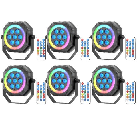 Stage Lights Mini RGB Battery Powered Uplights LED Rechargeable Par Can Lights with Halo, Sound-Activated Auto Wireless Uplights for Events Indoor Outdoor Party Wedding Stage Lighting(6 Pack)