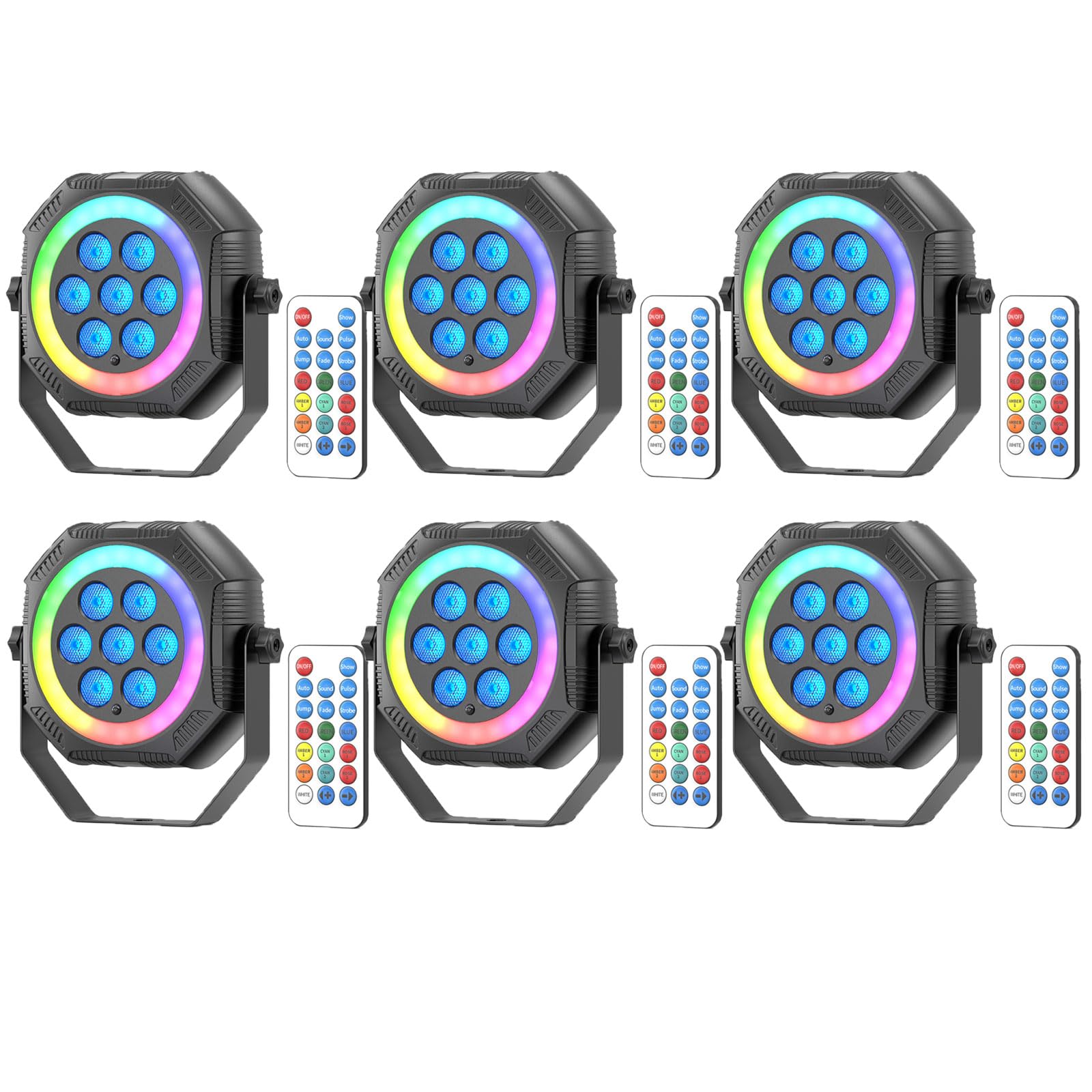 Stage Lights Mini RGB Battery Powered Uplights LED Rechargeable Par Can Lights with Halo, Sound-Activated Auto Wireless Uplights for Events Indoor Outdoor Party Wedding Stage Lighting(6 Pack)
