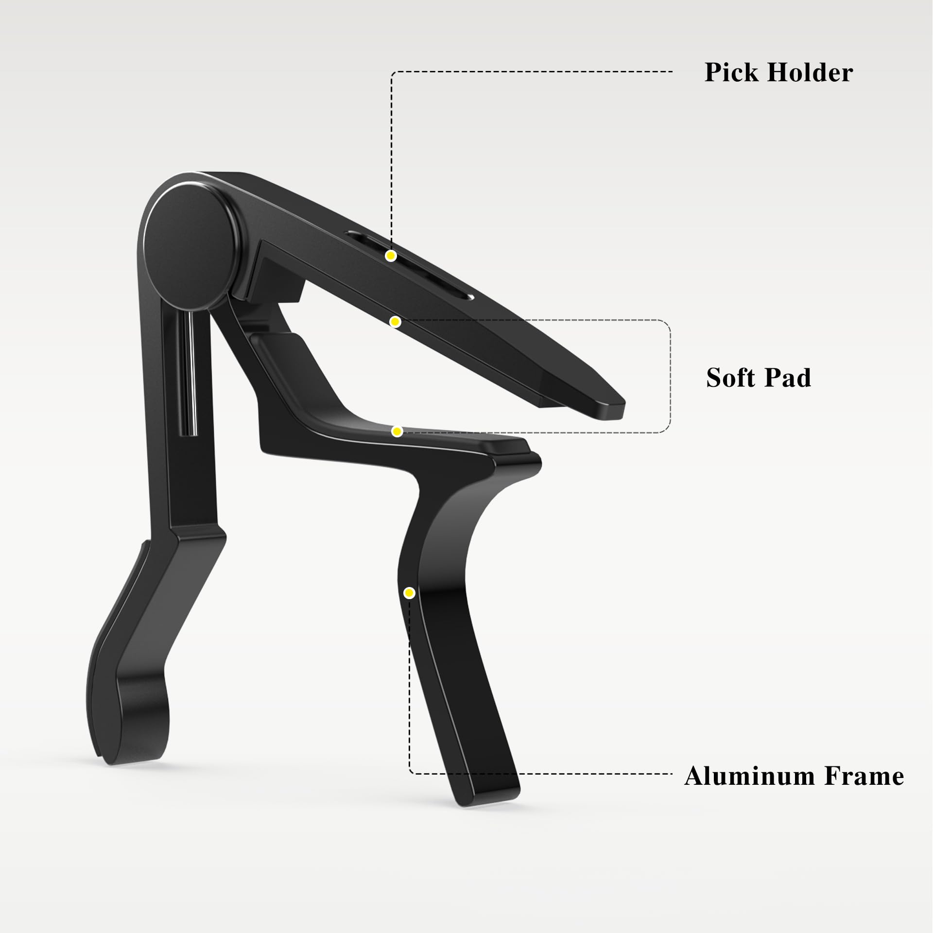 Capo, Guitar Capo with Pick Holder and 5 Picks, Guitar Clamp, Guitar Kapo, Capo for Acoustic & Electric Guitar, Ukulele, Banjo, Mandolin (Black & Black)