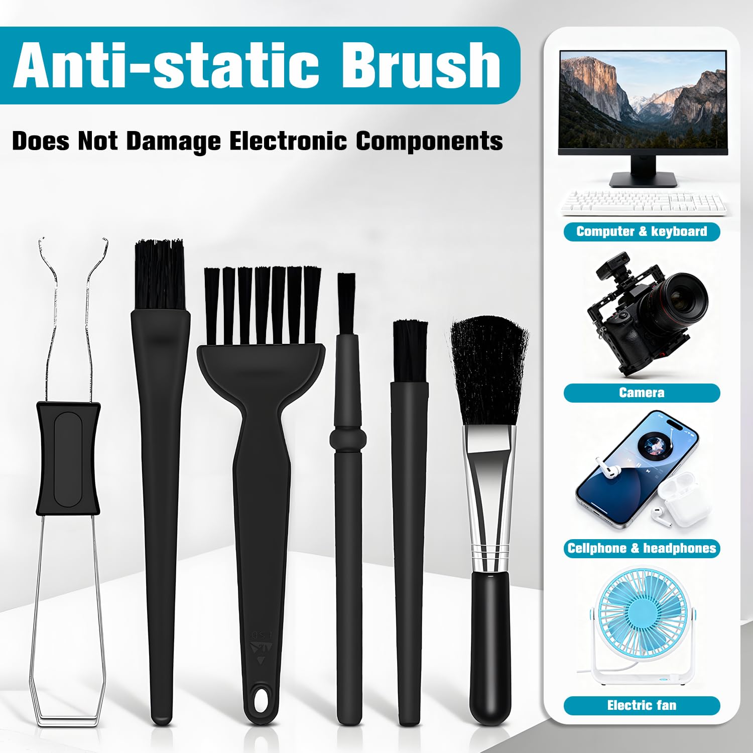 IOGOG 6PCS Keyboard Brush Cleaner Kit with Keycap Puller & Switch Puller, PP Handle Nylon Small Space Dust Removal Anti Static Brush for Computer Keyboard Electrical Appliance Seam Motherboard Camera