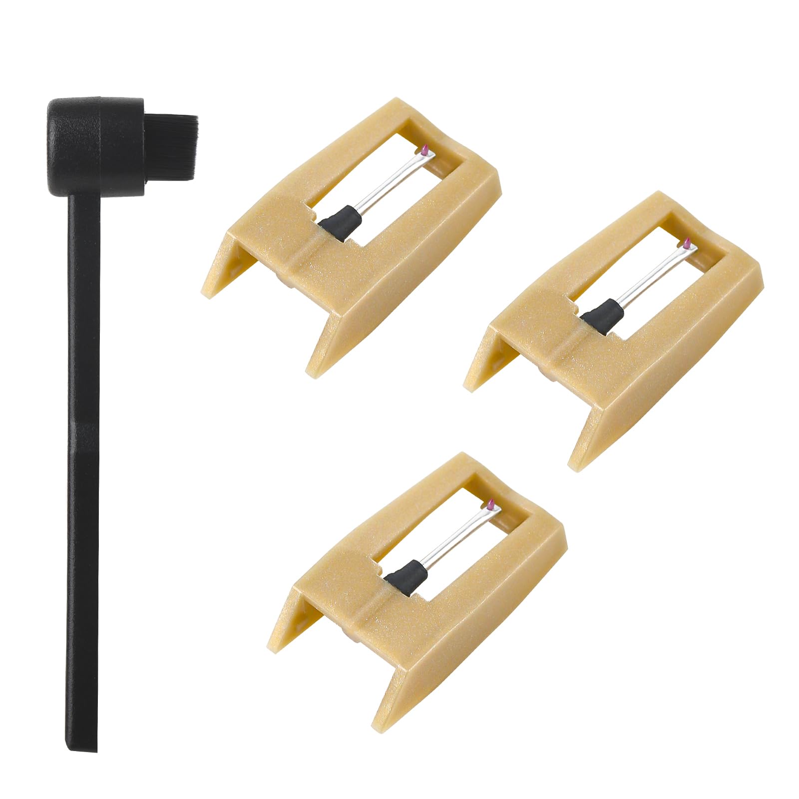 3 Pack Ruby Record Player Needles, Replacement for Crosley Victrola ION Jenson Boytone Turntables, with Stylus Cleaner Brush (Light Tan)