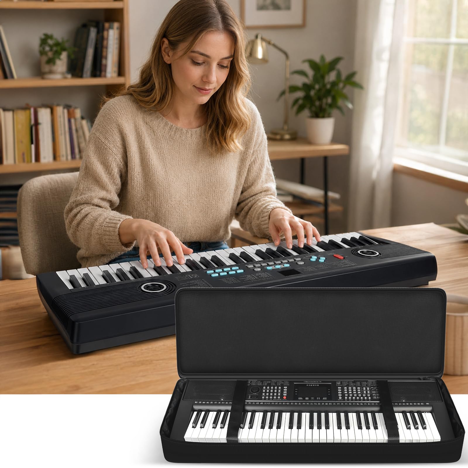 Tanmqin 61 Key Keyboard Case for RockJam/for Yamaha with Stand Straps, Red