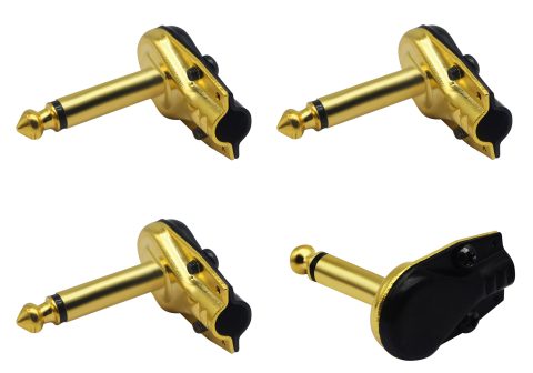 zdyCGTime DIY 6.35MM 1/4″ Mono Male 90 Degree Right Angle Pancake Style Plugs Connectors for Speaker,Snakes Golden Plated TS Male Mono 1/4 Inch Phono 6.35mm Phone Microphone Plug(4packs-2 Pole)