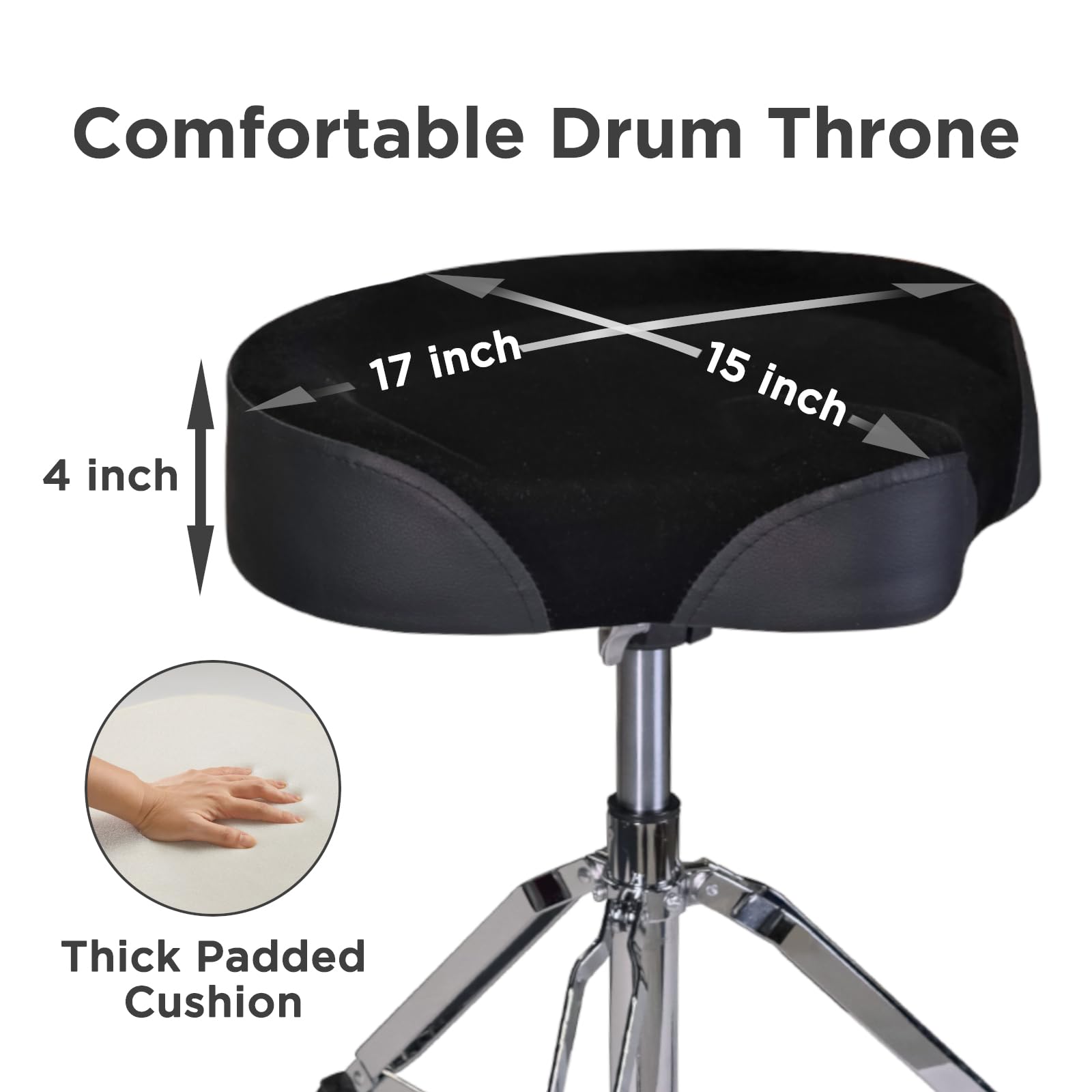GIOCO Drum Throne, 4″ Padded Drum Stool, Hydraulic Drum Seat Height Adjustable, Heavy Duty Motorcycle Style Drum Chair, Airlift Guitar Chair, Drumming Stools with Anti-Slip Feet for Adults Drummers