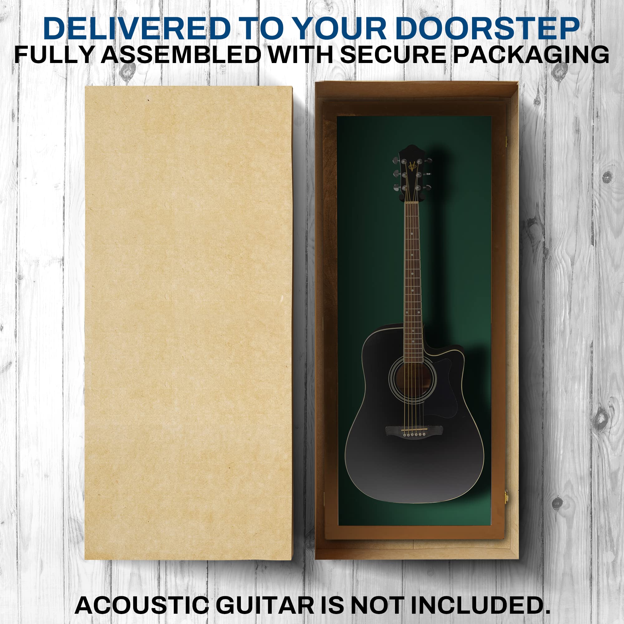 PENNZONI Acoustic Guitar Display Case – Acrylic Acoustic Guitar Case – Guitar Display Case Wall Mount Made from Hardwood Frame & Clear Acrylic – Walnut w/Felt Green