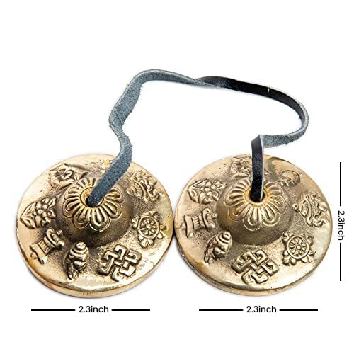 Tingsha Cymbals Bells – Easy To Play – Meditation Mindfulness Chime For Chakra Healing Spiritual Dharma Gifts Handcrafted Tibetan By Himalayan Bazaar (Asta Mangal)
