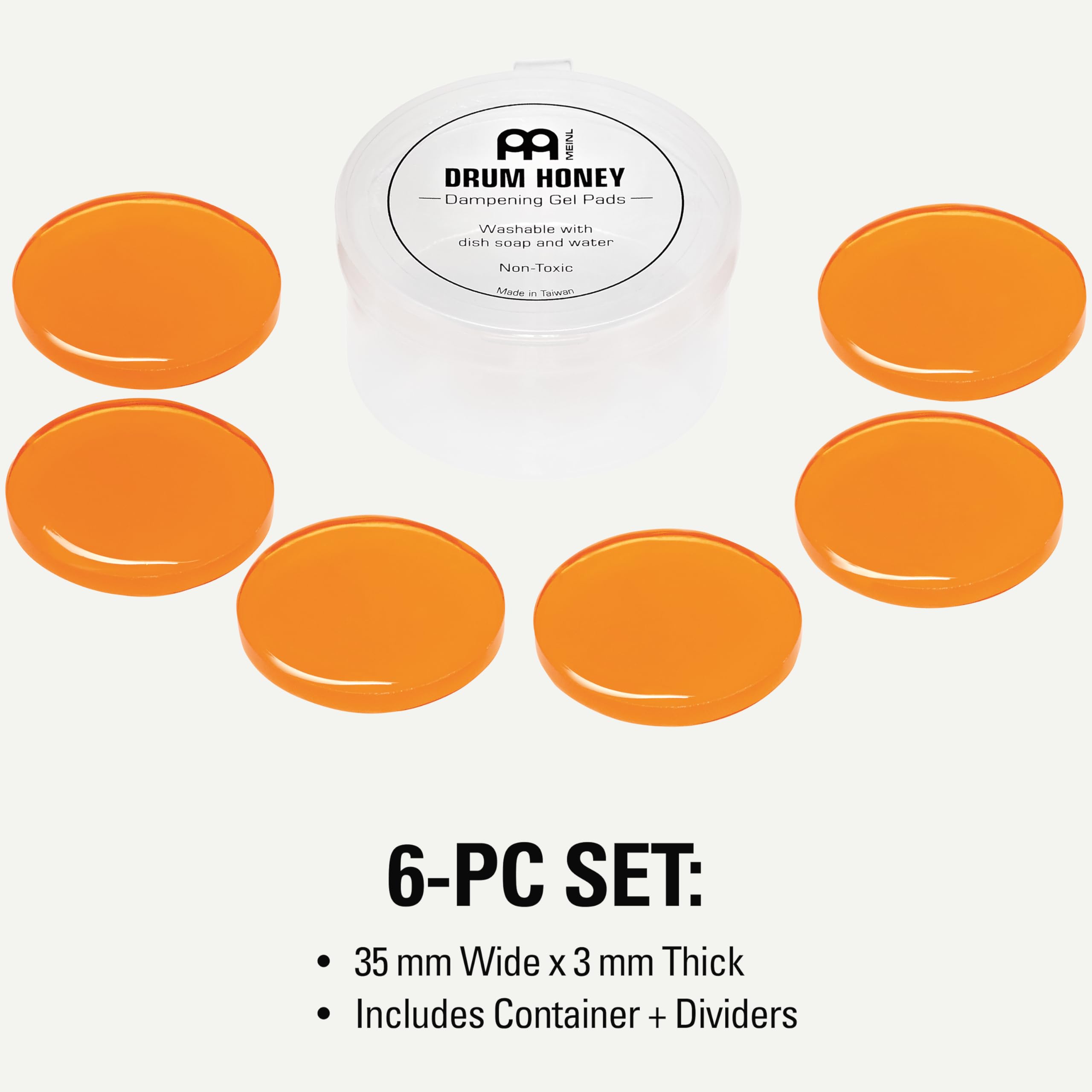 Meinl Cymbals Drum Honey Dampening Gel Pads for Drums and Cymbals with Container and Dividers, Reduce Vibration and Ring, 6-pc Pack