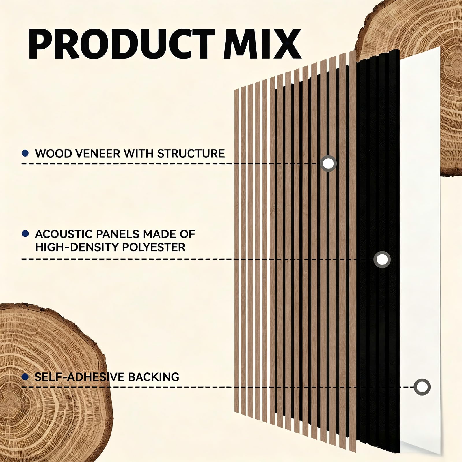 AKK-Star Wood Slat Acoustic Panels, 3D Textured Noise Reduction Wall Panels – Self-Adhesive Soundproof for Living Room, Studio, Office, 4# Walnut(4 Packs, 47.2″x23.6″, 31 Sq. Ft.)