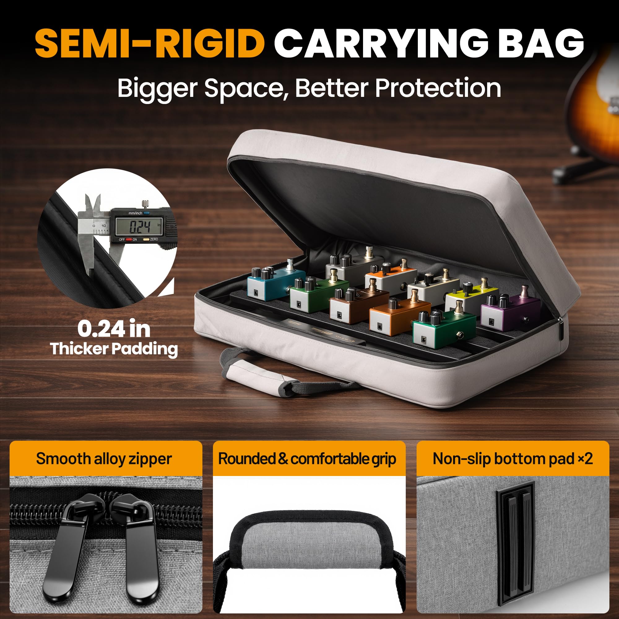 CAHAYA Guitar Pedal Board Portable – Pedal Board Built-in Power Supply Lightweight Aluminum Alloy Guitar Effect Pedalboard with DC Cables USB Output Carry Bag and Power Adapter 19″ x 12″ 4.6lbs