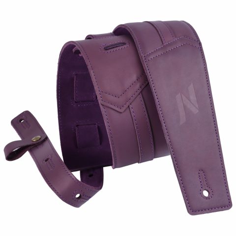 Nefelibata 3″ Guitar Strap, Full Grain Leather, with Foam Padding and Cable Storage Loop, for Bass, Electric and Acoustic Guitars（Dark Purple）